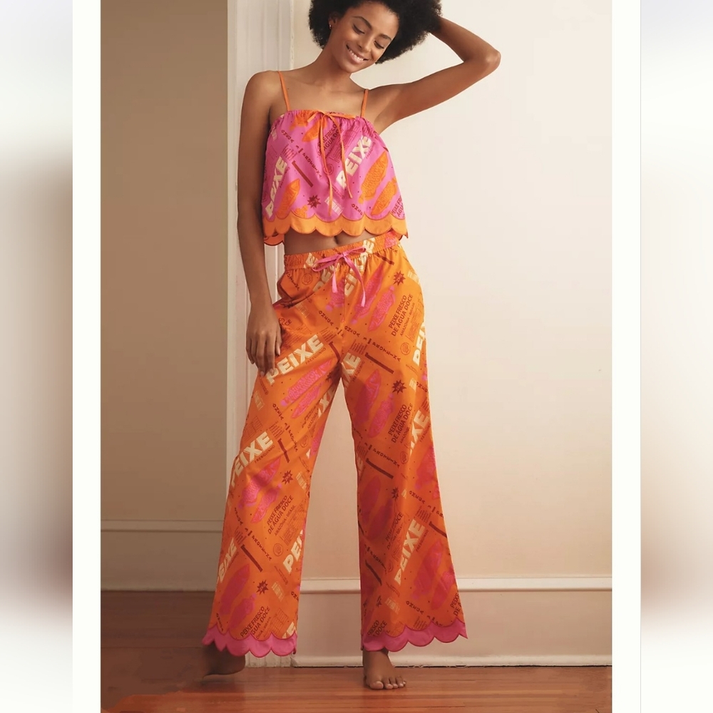 FARM RIO x Anthropologie Print Scallop-hem Wide Leg Pants In Fresh Fish NWT L